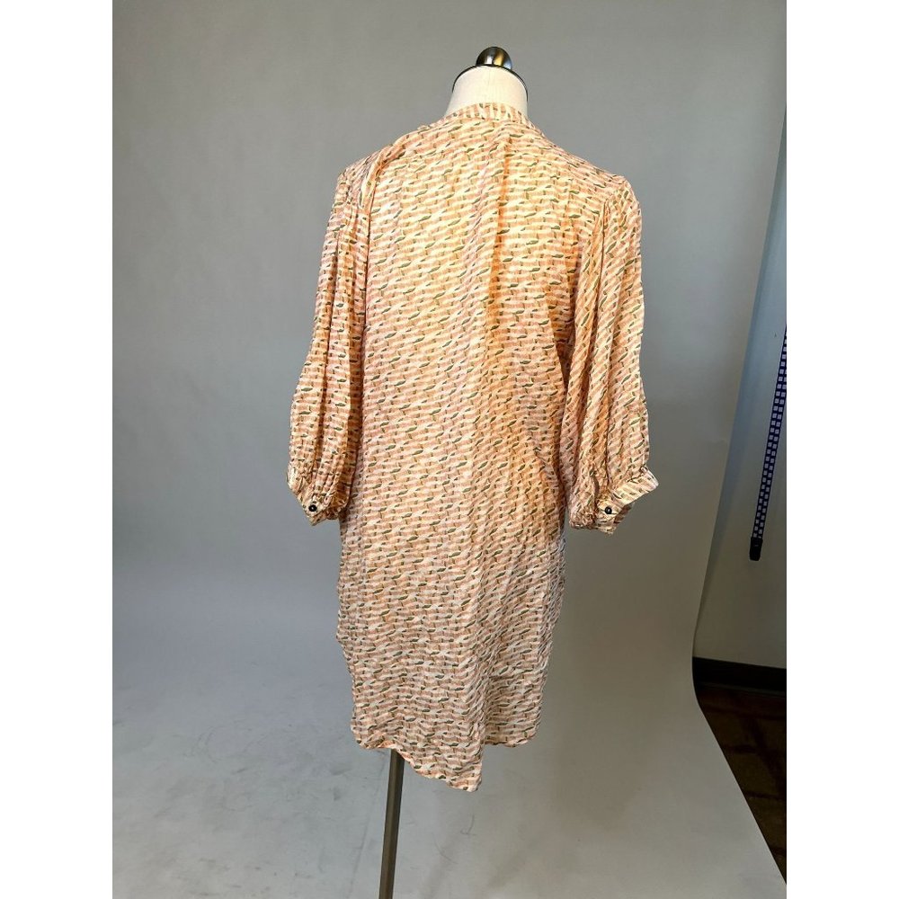 Maeve by Anthropologie Geometric Linen Cotton 3/4 Sleeve Blouse Coral - Picture 3 of 4